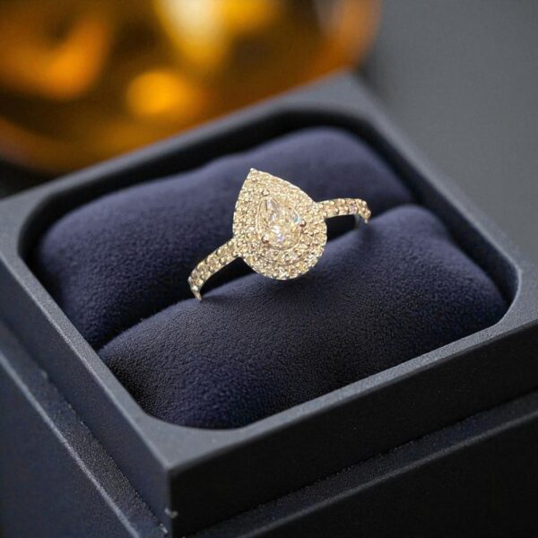R-548 (26) 0.75 Cts Pear Round Shape F/VS1 Natural Diamonds Engagement Ring 18K White Gold