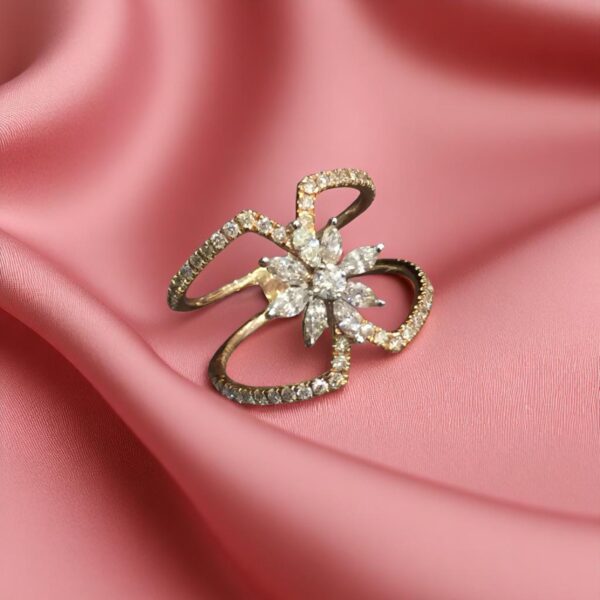 Pave 0.88 Cts Marquise Round Cut Natural Diamonds Engagement Ring 14K Rose Gold