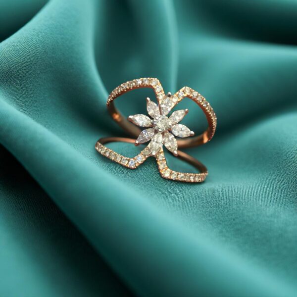 Pave 0.88 Cts Marquise Round Cut Natural Diamonds Engagement Ring 14K Rose Gold