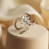 Pave 0.88 Cts Marquise Round Cut Natural Diamonds Engagement Ring 14K Rose Gold
