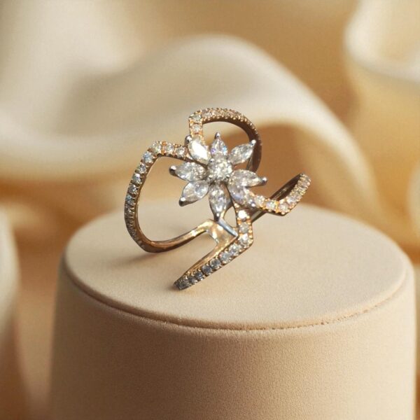Pave 0.88 Cts Marquise Round Cut Natural Diamonds Engagement Ring 14K Rose Gold