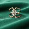 Pave 0.88 Cts Marquise Round Cut Natural Diamonds Engagement Ring 14K Rose Gold