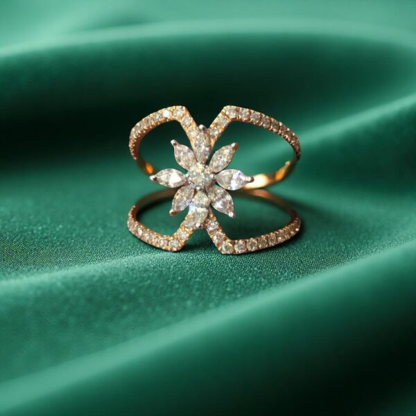 Pave 0.88 Cts Marquise Round Cut Natural Diamonds Engagement Ring 14K Rose Gold