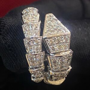 Pave 2.55 Cts Round Brilliant Cut Diamonds Bulgari Serpent Viper Ring In 18K Gold