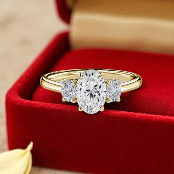 GIA Certified 2.50 Cts Oval Shape F/VS1 Diamonds Trilogy Solitaire Ring 18K Gold