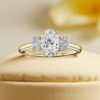 GIA Certified 2.50 Cts Oval Shape F/VS1 Diamonds Trilogy Solitaire Ring 18K Gold