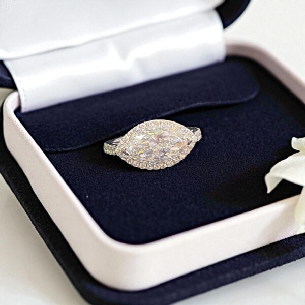 3 Cts GIA Certified F/VS1 Marquise Round Shape East West Diamonds Ring 18K Gold