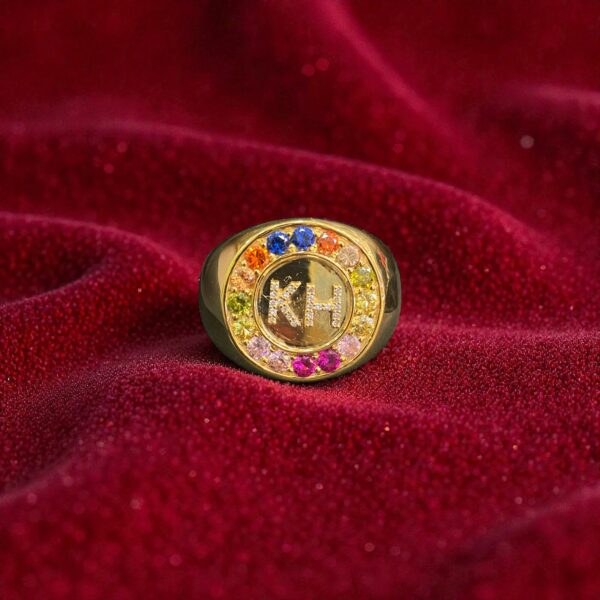 2.72 Cts Round Brilliant F/VS1 Diamonds Sapphire Mens Initial "KH" Ring 18K Gold