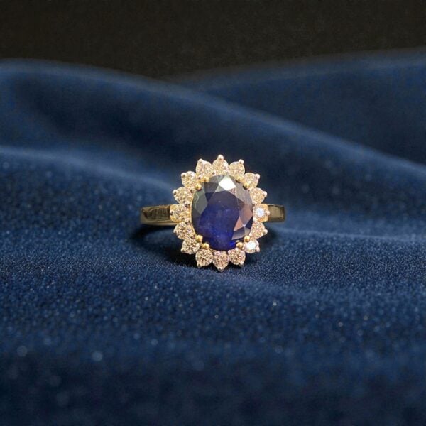 4.60 Cts Round Brilliant F/VS1 Diamonds Blue Sapphire Cocktail Ring 14K Gold
