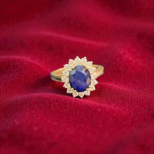 4.60 Cts Round Brilliant F/VS1 Diamonds Blue Sapphire Cocktail Ring 14K Gold