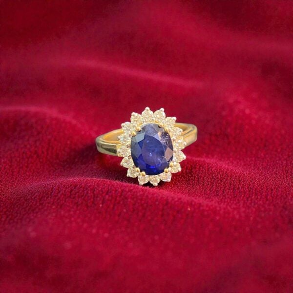 4.60 Cts Round Brilliant F/VS1 Diamonds Blue Sapphire Cocktail Ring 14K Gold