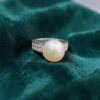 Stunning 12.65 Cts Round Brilliant F/VS1 Diamonds South Sea Pearl Ring 18K Gold