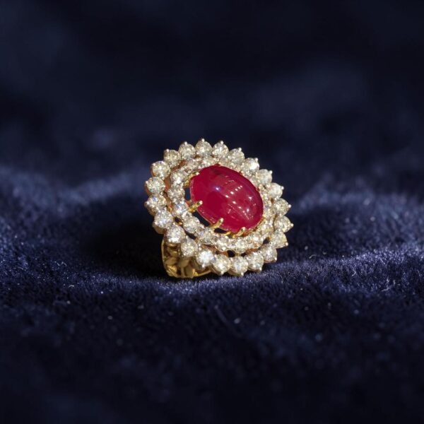 Stunning 18.50 Carats Round Brilliant F/VS1 Diamonds Ruby Cocktail Ring 14K Gold
