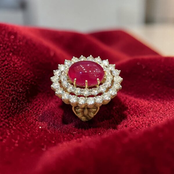 Stunning 18.50 Carats Round Brilliant F/VS1 Diamonds Ruby Cocktail Ring 14K Gold