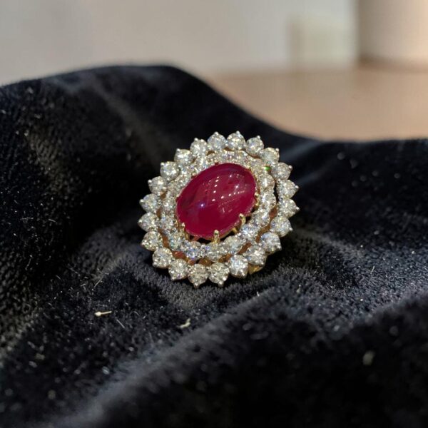 Stunning 18.50 Carats Round Brilliant F/VS1 Diamonds Ruby Cocktail Ring 14K Gold