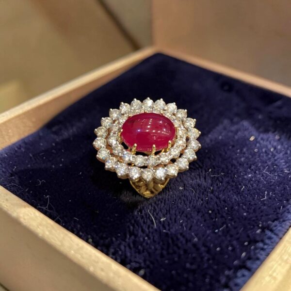 Stunning 18.50 Carats Round Brilliant F/VS1 Diamonds Ruby Cocktail Ring 14K Gold