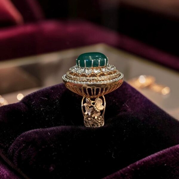 Pave 9.68 Cts Round Brilliant F/VS1 Diamonds Emerald Cocktail Ring 14K Rose Gold