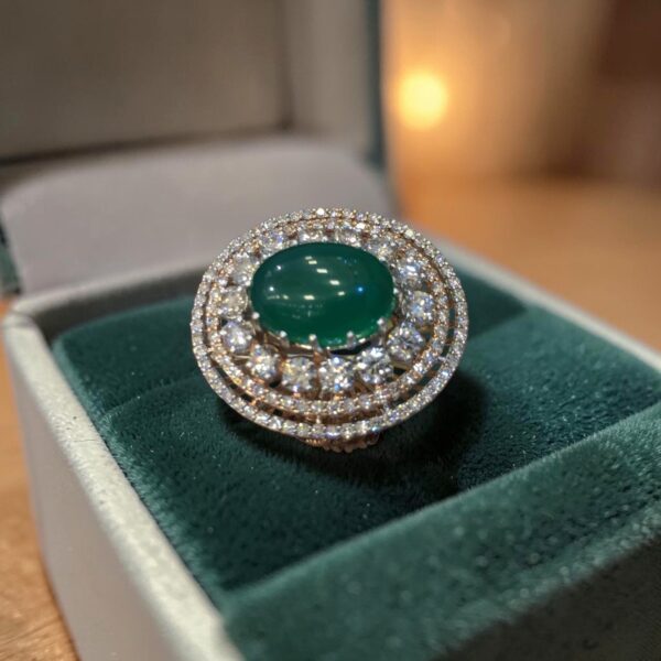 Pave 9.68 Cts Round Brilliant F/VS1 Diamonds Emerald Cocktail Ring 14K Rose Gold