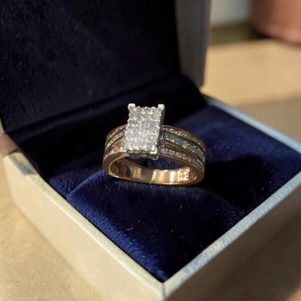 R-574 (15) Elegant 1.20 Cts Princess Round F/VS1 Diamonds Invisible Setting Ring 14K Gold