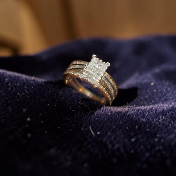 R-574 (16) Elegant 1.20 Cts Princess Round F/VS1 Diamonds Invisible Setting Ring 14K Gold