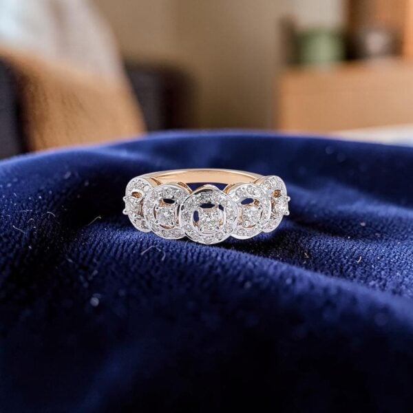 R-576 (6) Pave 0.95 Cts Round Brilliant F/VS1 Diamonds Unisex Band Ring In 14K Yellow Gold