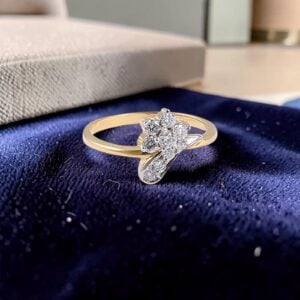 Pave 0.36 Carats Round Brilliant F/VS1 Diamonds Anniversary Ring 18K Yellow Gold