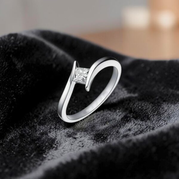 R-580 (3) GIA Certified 0.35 Cts Princess Cut F/VS1 Diamond Cross Over Ring 18K White Gold