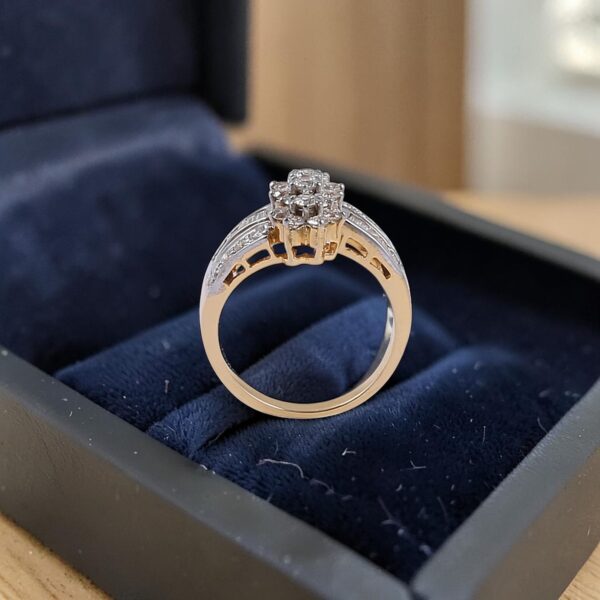 Pave 1.10 Cts Round Baguette F/VS1 Diamonds Engagement Ring In 14K Yellow Gold