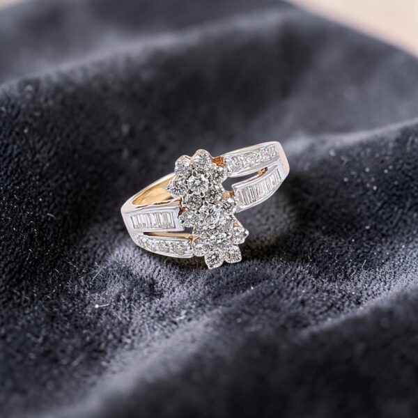 Pave 1.10 Cts Round Baguette F/VS1 Diamonds Engagement Ring In 14K Yellow Gold