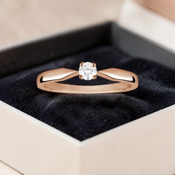 R-584 (5) 0.50 Cts GIA Round Brilliant F/VS1 Diamond 4-Prong Solitaire Ring 14K Rose Gold