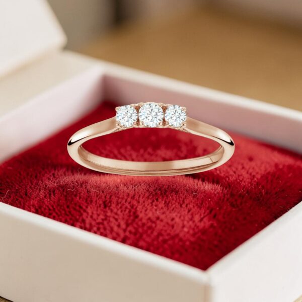 R-586 (5) GIA Certified 1 cts Round Brilliant F/VS1 Diamonds Three-Stone Ring 14K Rose Gold