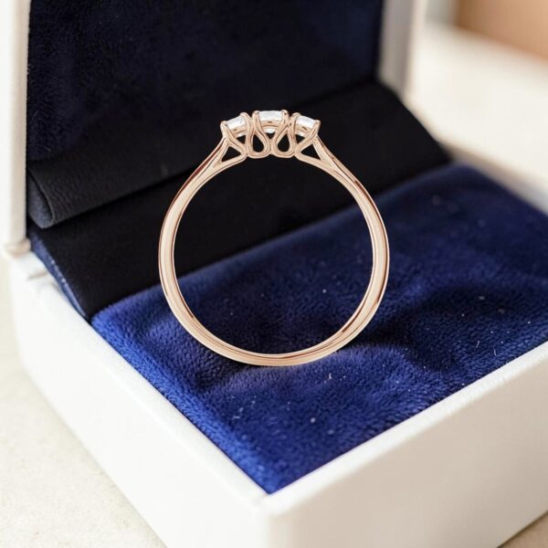R-586 (7) GIA Certified 1 cts Round Brilliant F/VS1 Diamonds Three-Stone Ring 14K Rose Gold