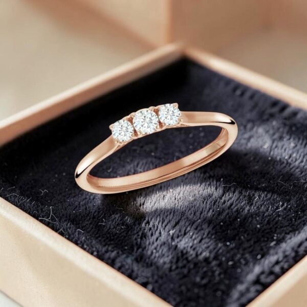 R-586 (8) GIA Certified 1 cts Round Brilliant F/VS1 Diamonds Three-Stone Ring 14K Rose Gold