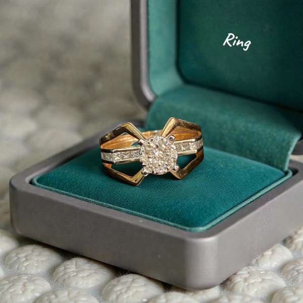Pave 0.86 Cts Round Princess Shape F/VS1 Diamonds Wide Ring 14K Multi-Tone Gold