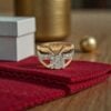 Pave 0.86 Cts Round Princess Shape F/VS1 Diamonds Wide Ring 14K Multi-Tone Gold