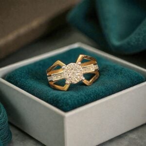 R-596 (19) Pave 0.86 Cts Round Princess Shape F/VS1 Diamonds Wide Ring 14K Multi-Tone Gold