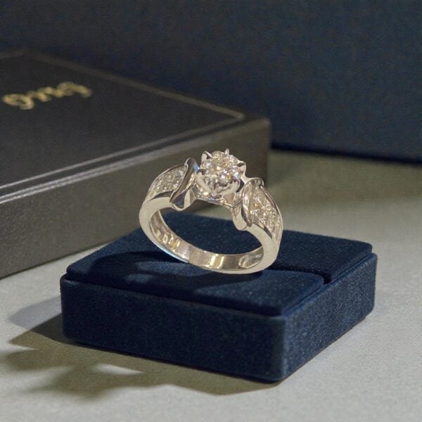 R-598 (21) 1.45 Cts Round Princess Shape F/VS1 Diamonds Engagement Band Ring 14K White Gold