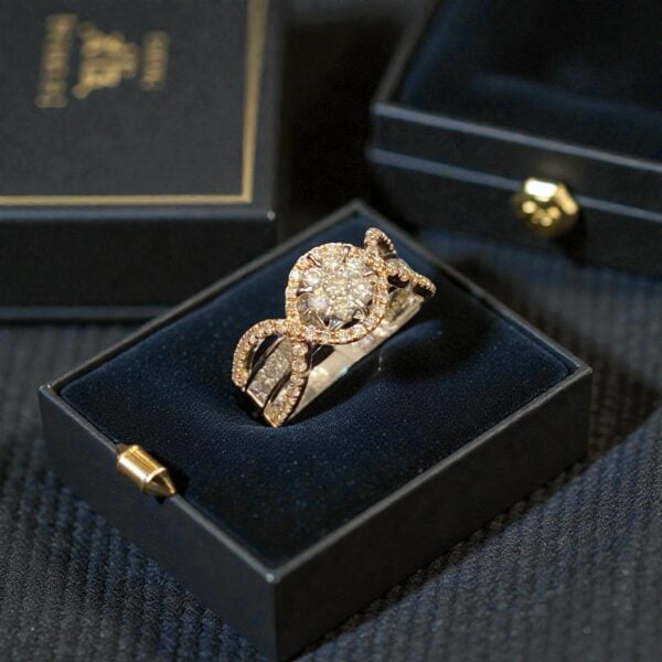 R-599 (17) Classy 1.26 Cts Round Princess Shape F/VS1 Diamonds Cross Over Ring In 14K Gold