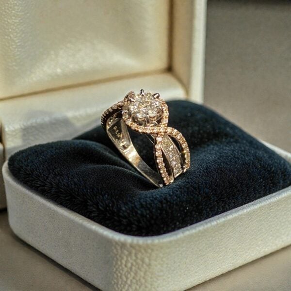 R-599 (19) Classy 1.26 Cts Round Princess Shape F/VS1 Diamonds Cross Over Ring In 14K Gold