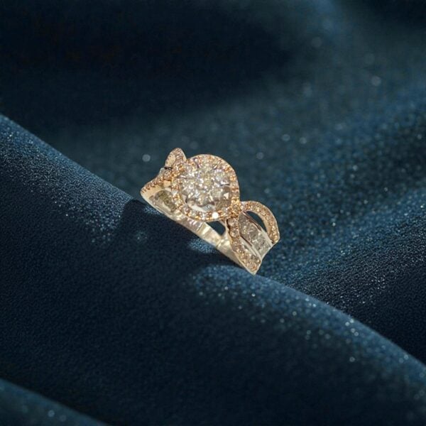 R-599 (21) Classy 1.26 Cts Round Princess Shape F/VS1 Diamonds Cross Over Ring In 14K Gold