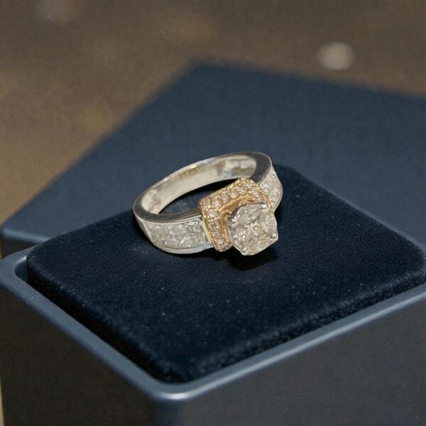 R-600 (21) Pave 1.38 Cts Princess Marquise Round F/VS1 Diamonds Engagement Ring In 14K Gold
