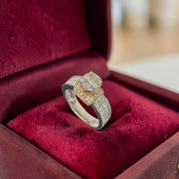 R-600 (22) Pave 1.38 Cts Princess Marquise Round F/VS1 Diamonds Engagement Ring In 14K Gold