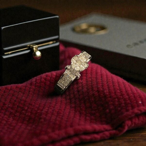 1.22 Cts Princess Marquise Round Shape F/VS1 Diamonds Anniversary Ring 14K Gold