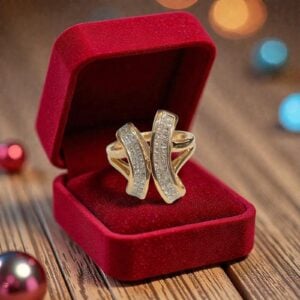 Pave 0.90 Cts Princess Shape F/VS1 Diamonds Invisible Set Two-Row Ring 14K Gold