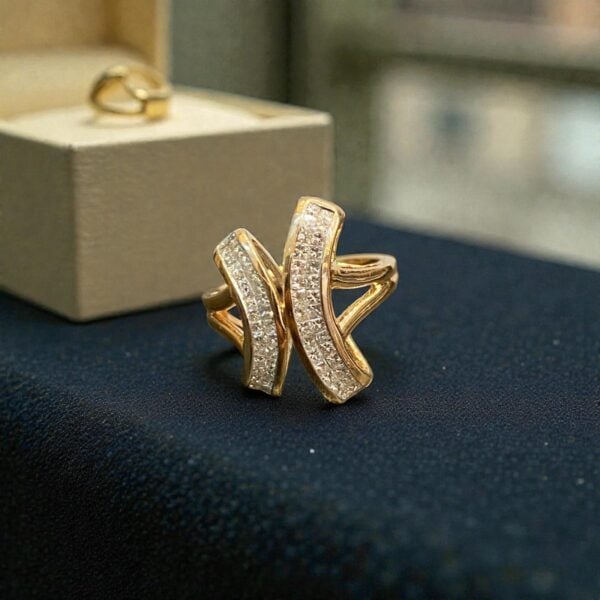 Pave 0.90 Cts Princess Shape F/VS1 Diamonds Invisible Set Two-Row Ring 14K Gold