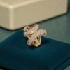 Pave 0.90 Cts Princess Shape F/VS1 Diamonds Invisible Set Two-Row Ring 14K Gold