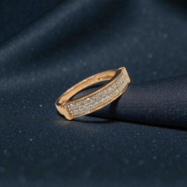 R-605 (17) Gorgeous 0.33 Cts Round Brilliant F/VS1 Diamonds Two-Row Band Ring 14K Rose Gold