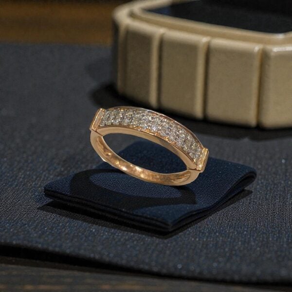 R-605 (18) Gorgeous 0.33 Cts Round Brilliant F/VS1 Diamonds Two-Row Band Ring 14K Rose Gold