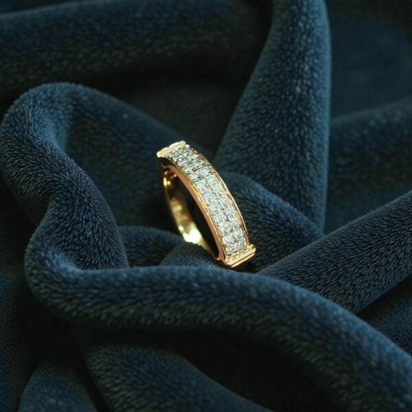 R-605 (19) Gorgeous 0.33 Cts Round Brilliant F/VS1 Diamonds Two-Row Band Ring 14K Rose Gold