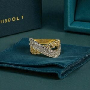 Elegant 1.58 Carats Round Brilliant F/VS1 Diamonds Crossover Band Ring 14K Gold